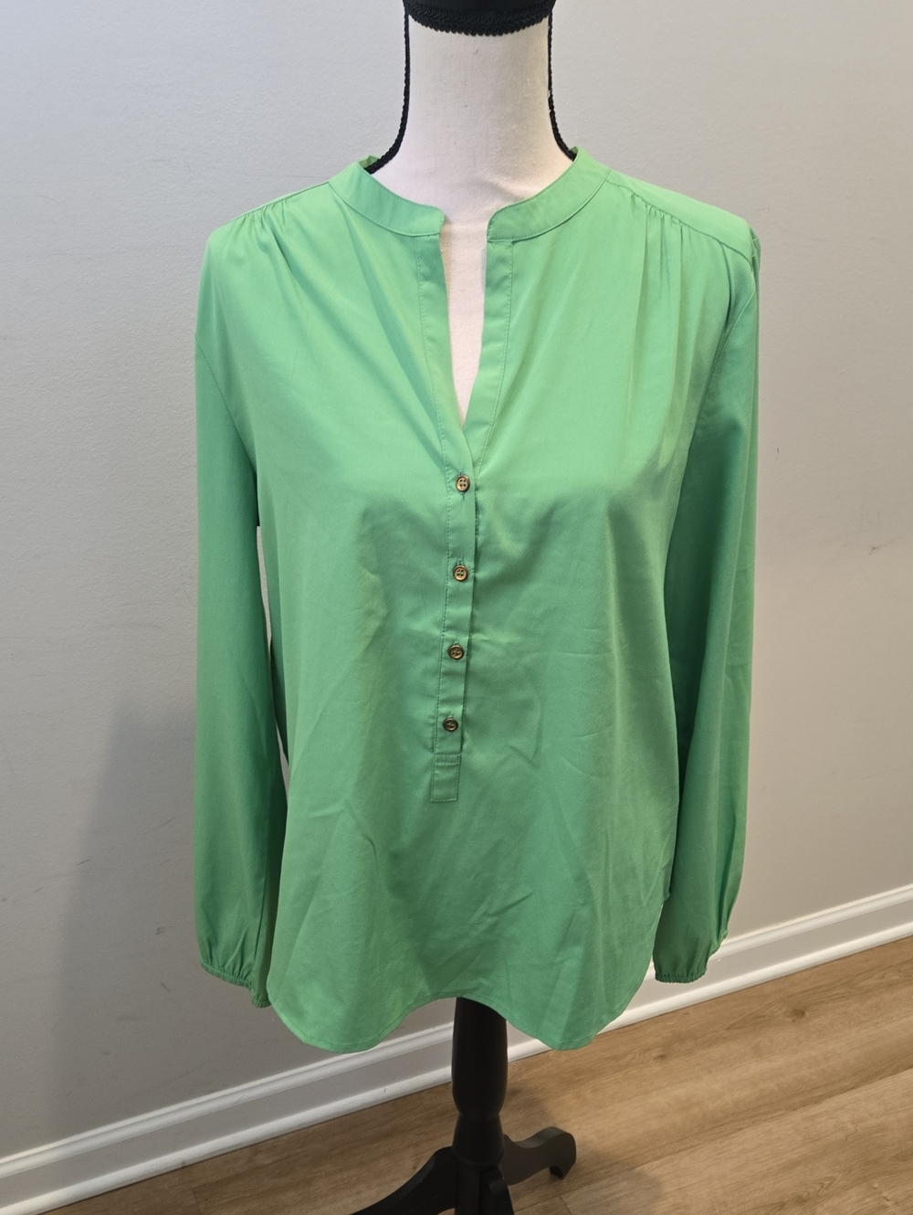 Light Green Split-Neck Button-Front Blouse